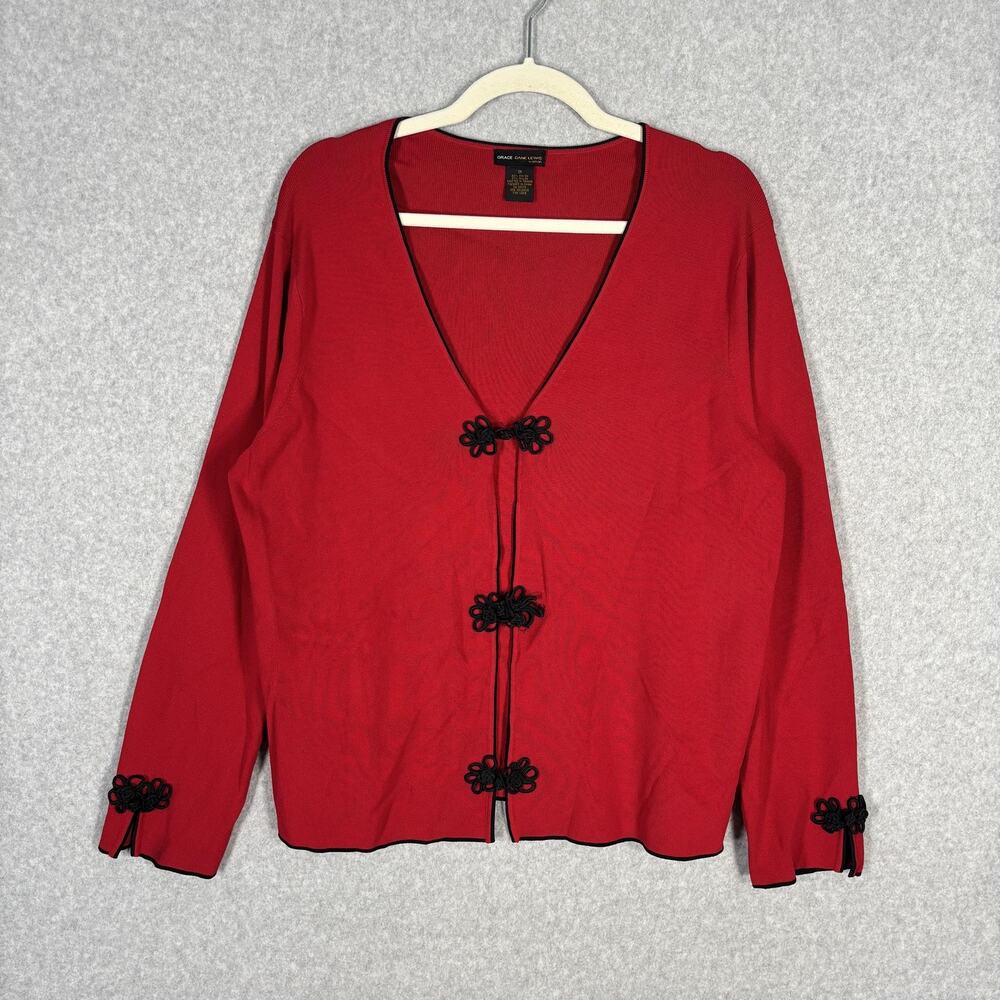 Grace Dane Lewis Cardigan Sweater‎ 1X Asian Knot Old Money Classic Casual Granny